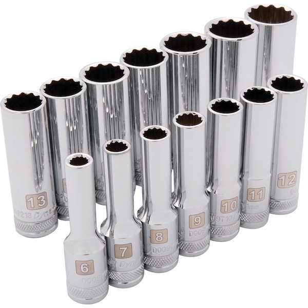 Tools 3/8" Drive 14 Piece 12 Point, Deep Metric Socket Set, 6mm - 19mm